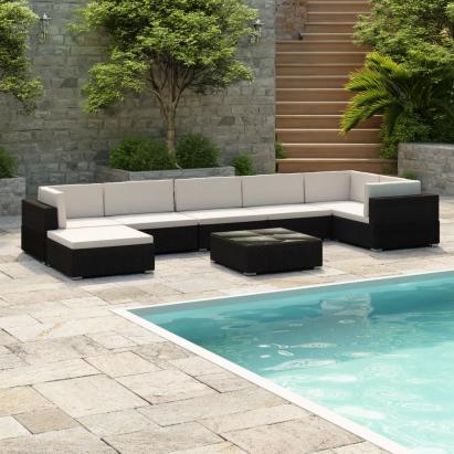 Set mobilier de grădină cu perne, 8 piese, negru, poliratan GartenMobel Dekor