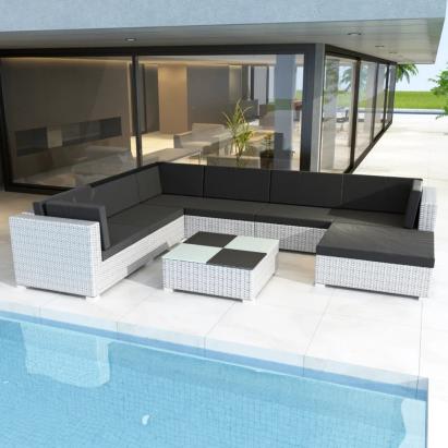 Set mobilier de grădină cu perne, 8 piese, alb, poliratan GartenMobel Dekor
