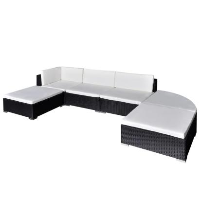 Set mobilier de grădină cu perne, 6 piese, negru, poliratan GartenMobel Dekor
