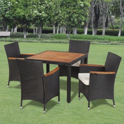 Set mobilier de exterior cu perne, 5 piese, negru, poliratan GartenMobel Dekor