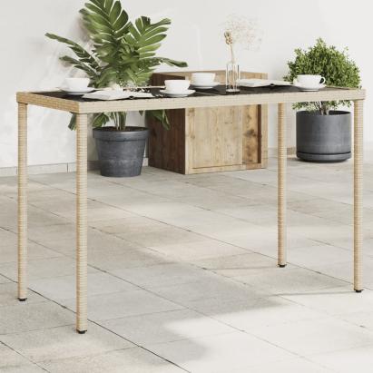 Masă de grădină cu blat din sticlă bej, 115x54x74 cm, poliratan GartenMobel Dekor