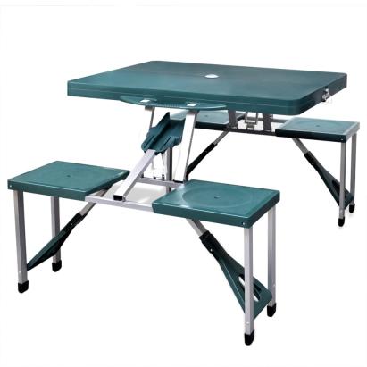 Set pliabil camping cu masă și 4 scaune din aluminiu ușor, verde GartenMobel Dekor
