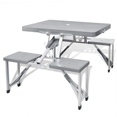 Set pliabil pentru camping cu masă și 4 scaune din aluminiu ușor, gri GartenMobel Dekor