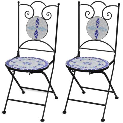 Scaune bistro pliante, 2 buc., albastru și alb, ceramică   GartenMobel Dekor