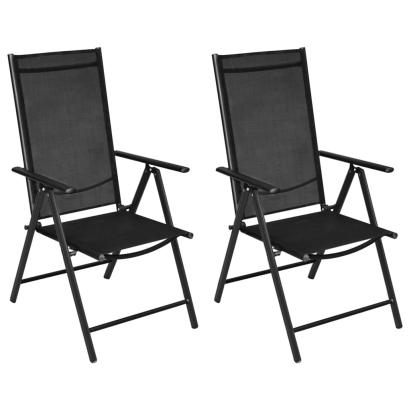 Scaune pliante de grădină, 2 buc., negru, aluminiu & textilenă  GartenMobel Dekor