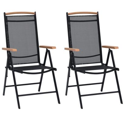 Scaune pliante de grădină, 2 buc., negru, aluminiu și textilenă GartenMobel Dekor