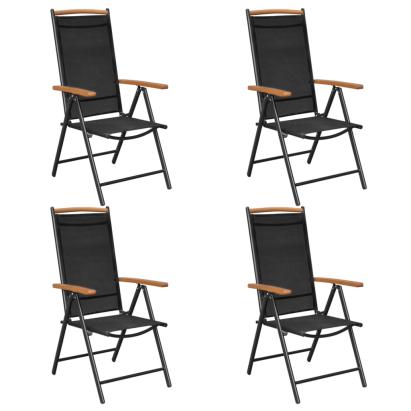 Scaune pliante de grădină, 4 buc., negru, aluminiu și textilenă GartenMobel Dekor
