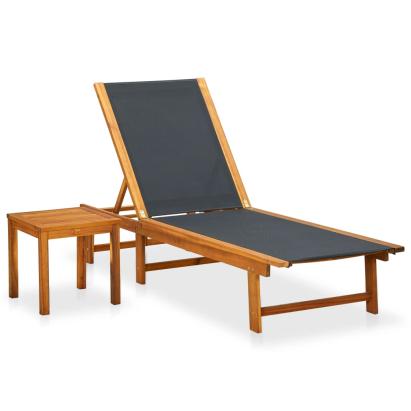 Șezlong de plajă cu masă, lemn masiv de acacia & textilenă   GartenMobel Dekor