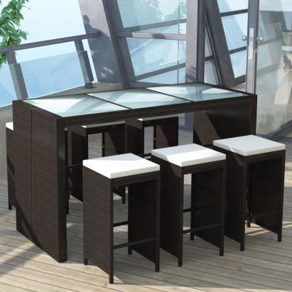 Set mobilier bar de grădină cu perne, 7 piese, maro, poliratan GartenMobel Dekor