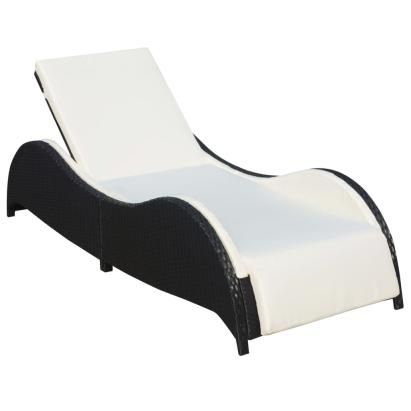 Șezlong de plajă cu pernă, negru, poliratan GartenMobel Dekor