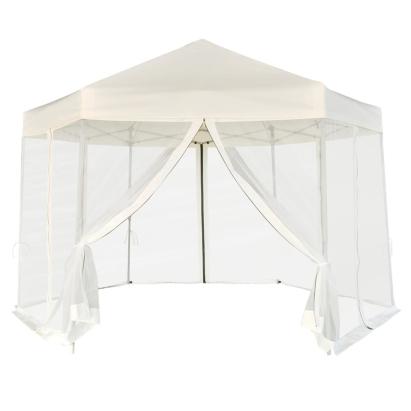 Marchiză pliabilă hexagonală, 6 pereți, alb crem, 3,6 x 3,1 m GartenMobel Dekor