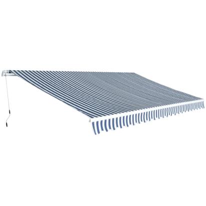 Copertină pliabilă acționată manual, 500 cm, albastru și alb GartenMobel Dekor