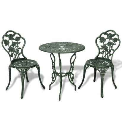 Set mobilier de bistro, 3 piese, verde, aluminiu turnat GartenMobel Dekor
