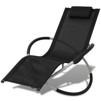 Șezlong de plajă geometric, negru și gri, oțel GartenMobel Dekor