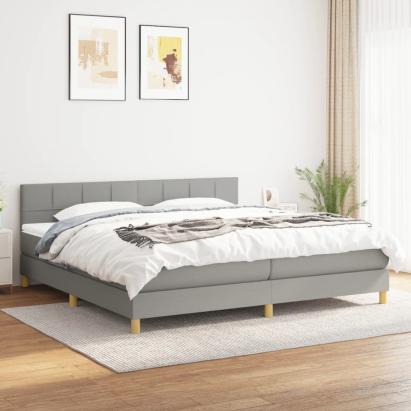 Pat box spring cu saltea, gri deschis, 200x200 cm, textil GartenMobel Dekor