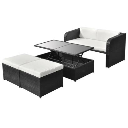 Set mobilier de grădină cu perne, 4 piese, negru, poliratan GartenMobel Dekor
