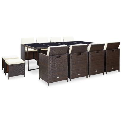 Set mobilier de exterior cu perne, 13 piese, maro, poliratan GartenMobel Dekor