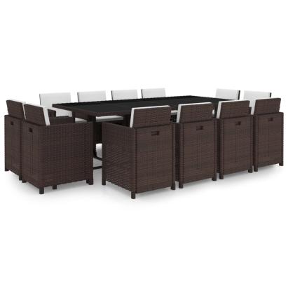 Set mobilier de exterior cu perne, 13 piese, maro, poliratan GartenMobel Dekor