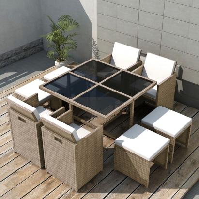 Set mobilier de exterior cu perne, 9 piese, bej, poliratan GartenMobel Dekor