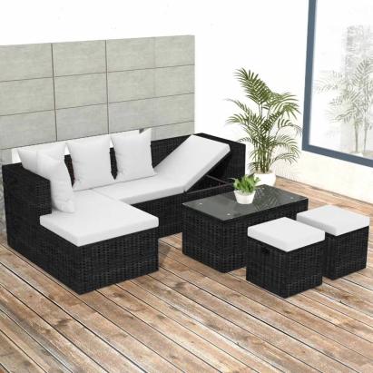 Set mobilier de grădină cu perne, 4 piese, negru, poliratan GartenMobel Dekor