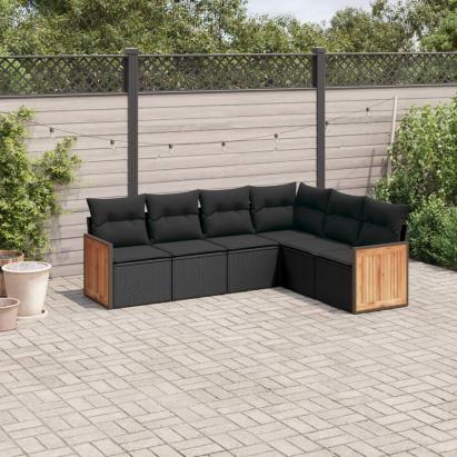 Set mobilier de grădină cu perne, 6 piese, negru, poliratan GartenMobel Dekor