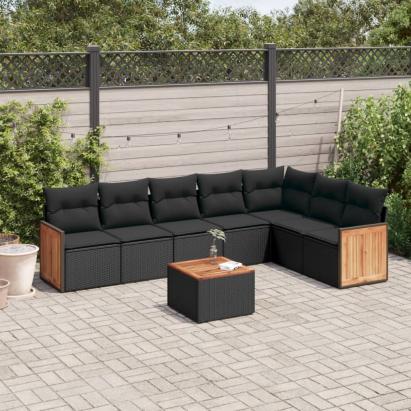 Set mobilier de grădină cu perne, 8 piese, negru, poliratan GartenMobel Dekor