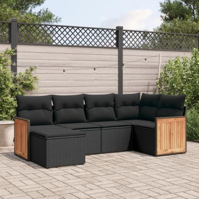 Set mobilier de grădină cu perne, 6 piese, negru, poliratan GartenMobel Dekor