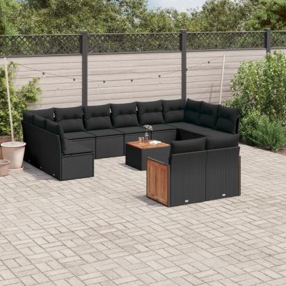 Set mobilier de grădină cu perne, 13 piese, negru, poliratan GartenMobel Dekor