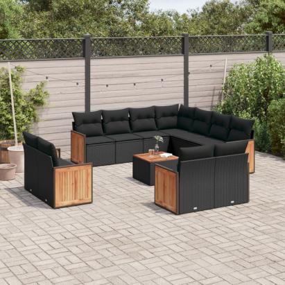 Set canapele de grădină, 12 piese, cu perne, negru, poliratan GartenMobel Dekor