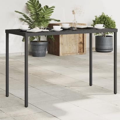 Masă grădină cu blat din sticlă, negru, 115x54x74 cm, poliratan GartenMobel Dekor