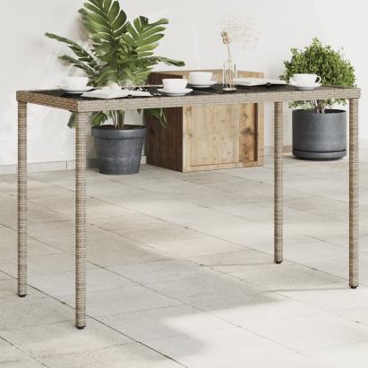 Masă de grădină cu blat din sticlă gri, 115x54x74cm, poliratan GartenMobel Dekor