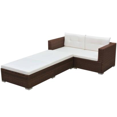 Set mobilier de grădină cu perne, 3 piese, maro, poliratan GartenMobel Dekor