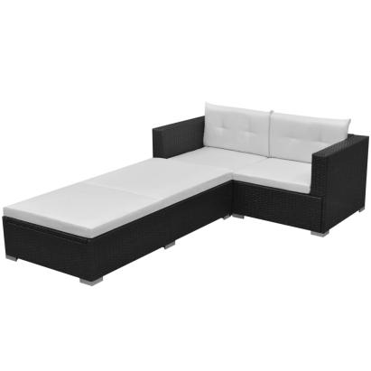 Set mobilier de grădină cu perne, 3 piese, negru, poliratan GartenMobel Dekor