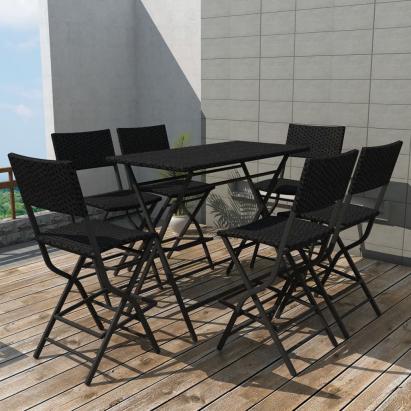 Set mobilier exterior pliabil, 7 piese, negru oțel, poliratan GartenMobel Dekor