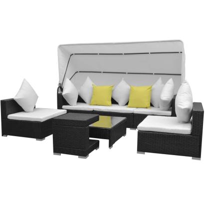 Set mobilier de grădină cu baldachin, 7 piese, negru, poliratan GartenMobel Dekor