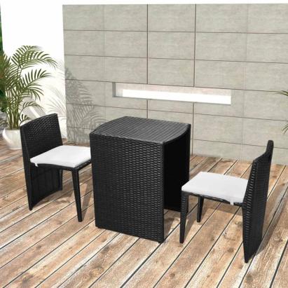 Set mobilier bistro cu perne, 3 piese, negru, poliratan   GartenMobel Dekor