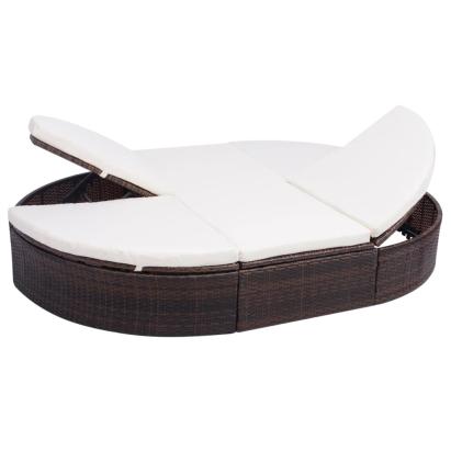 Pat șezlong de exterior cu pernă, maro, poliratan GartenMobel Dekor