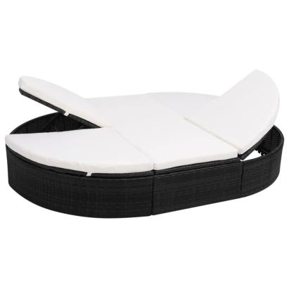 Pat șezlong de exterior cu pernă, negru, poliratan GartenMobel Dekor