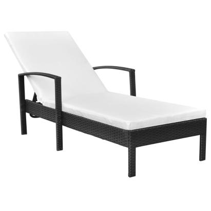 Șezlong de plajă cu pernă, negru, poliratan  GartenMobel Dekor