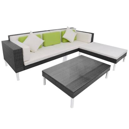Set mobilier de grădină cu perne, 4 piese, negru, poliratan GartenMobel Dekor