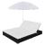 Pat șezlong de exterior cu umbrelă, negru, poliratan GartenMobel Dekor