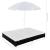 Pat șezlong de exterior cu umbrelă, negru, poliratan GartenMobel Dekor