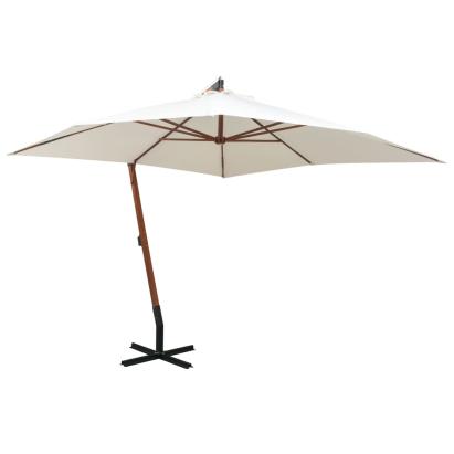 Umbrelă de soare suspendată cu stâlp de lemn, 300x300 cm, alb GartenMobel Dekor