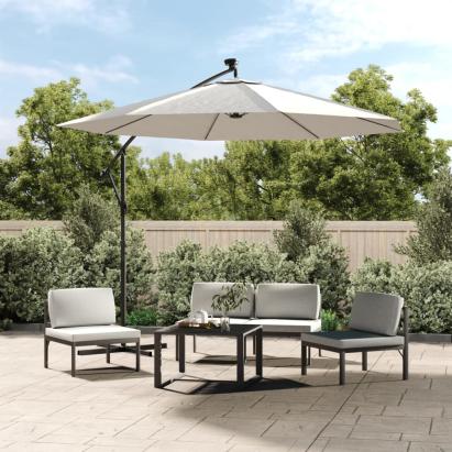 Umbrelă soare suspendată, iluminare LED, stâlp metalic 300 cm GartenMobel Dekor