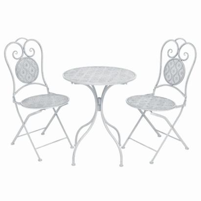 Set mobilier de bistro, 3 piese, alb cenușiu, oțel GartenMobel Dekor
