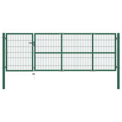 Poartă gard de grădină cu stâlpi, verde, 350 x 100 cm, oțel GartenMobel Dekor