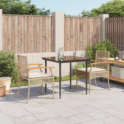 Set mobilier de grădină cu perne, 3 piese, bej, poliratan GartenMobel Dekor