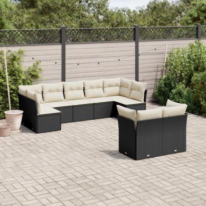 Set mobilier de grădină cu perne, 9 piese, negru, poliratan GartenMobel Dekor