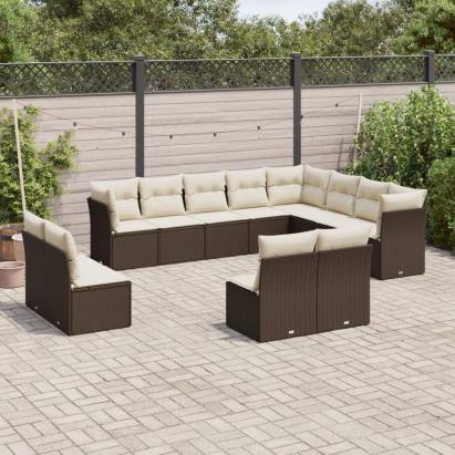 Set canapele de grădină cu perne, 12 piese, maro, poliratan GartenMobel Dekor