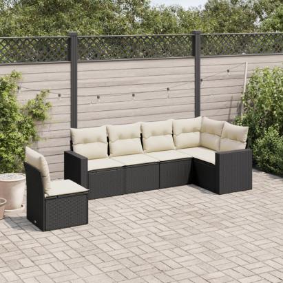 Set mobilier de grădină cu perne, 6 piese, negru, poliratan GartenMobel Dekor